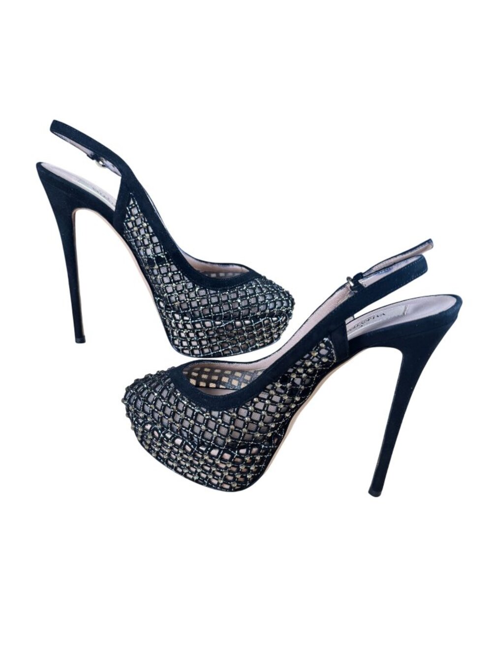 Valentino Garavani Crystal Strass Mesh Platform Slingback Heels Stilettos Size E - Picture 1 of 10